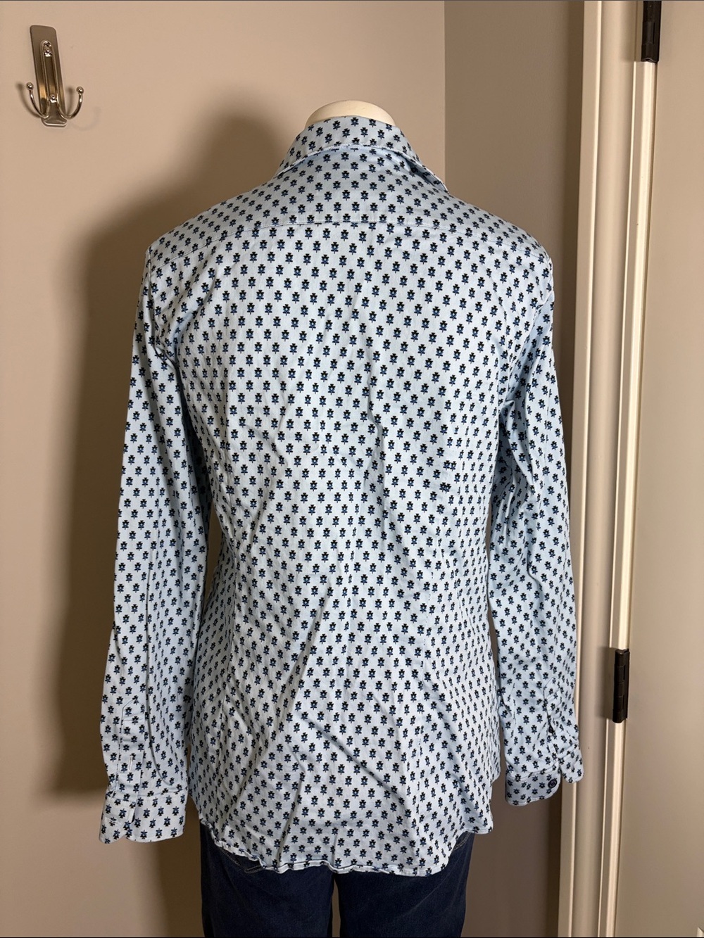 Souleiado Mouche fly print blouse Blue Long Sleeve Top Womens Sz 42 US 14 - Picture 5 of 11